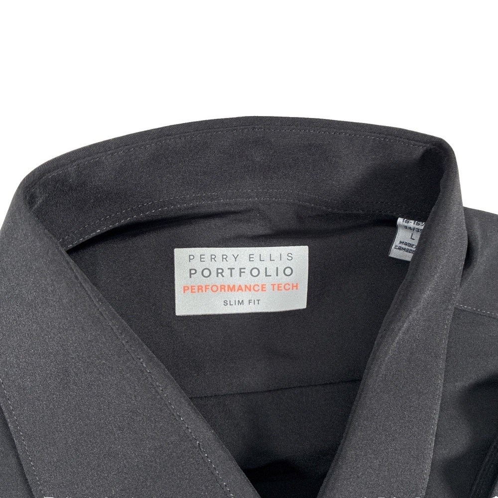 New Mens Perry Ellis LS Button Up Performance Tech Slim Fit Shirt Size L NWT - Picture 2 of 8